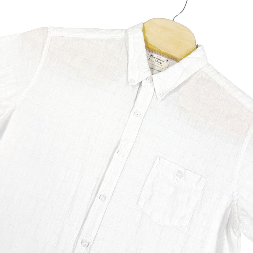 Weatherproof Vintage Button Down Mens L White Linen Blend Short Sleeve Shirt